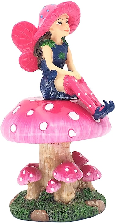 GlitZGlam Mimi The Large Miniature Fairy with a Detachable Mushroom Fairy Stand for Your Fairy Garden/Miniature Garden