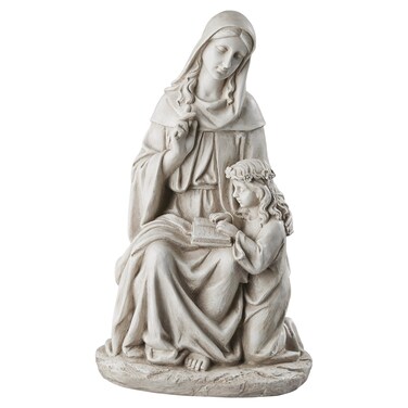 Design Toscano Anne with Young Mother Mary Holy Religious Garden Statue, 12 inches wide, 21 inches tall, Cast Stone Resin, Antique Stone Finish