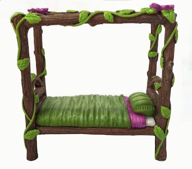 GlitZGlam Miniature Fairy and Baby Gnome Bed - a 4-Post Miniature Bed for Your Fairy and Gnome Garden, Pixies and Sprites - A Fairy Garden Accessory