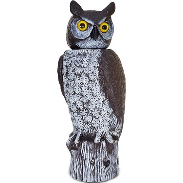 Dalen Rotating Head Fake Owl Decoy to Scare Birds Away from Gardens, Rooftops, and Patios - Scarecrow Provides Chemical-Free Pest Control - Safe and Humane, 18" 360&ordm; Rotating Head