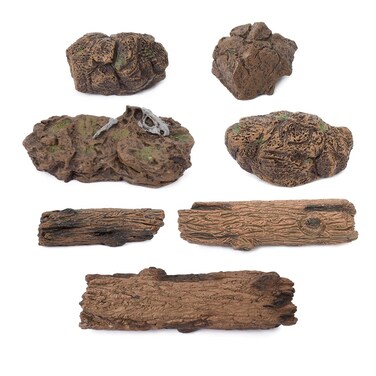 HUIANER Artificial Tree Stump Stones 7pcs Mini Fairy Garden Figurines Stumps Ornaments Miniature Stone Rock Statue for Train Landscape Railway Sand Table