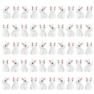 Exasinine 50Pcs Mini Rabbits Figurine Easter Bunny Figurine Rabbit Miniature Figurines Mini Animals Fairy Garden Miniature Ornaments for Easter Egg Fillers Dollhouse Cake Home D&eacute;Cor