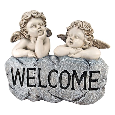 Design Toscano Raphael's Cherub Twins Welcome Statue, Two Tone Stone