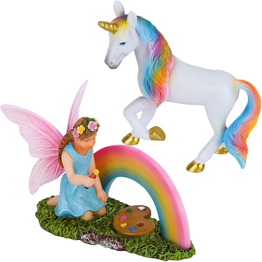 Mood Lab Fairy Garden - Unicorn Rainbow Set of 2 pcs - Miniature Figurines &amp; Accessories Kit