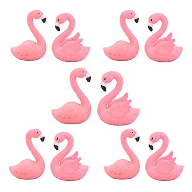 10 Pcs Miniature Flamingo Figurine Easter Cupcake Toppers, Mini Flamingo Cake Decorations for Flamingo Party Bridal Wedding Fairy Garden Decor