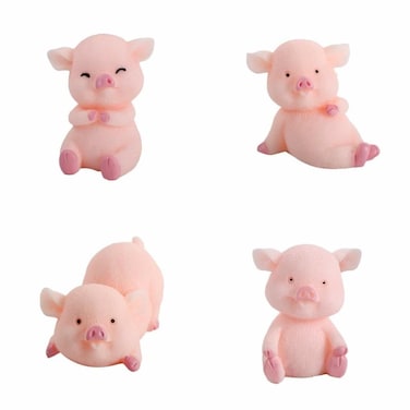 4 Pieces Miniature Pig Figurines, Pink Resin Piggy Figures for Fairy Garden Micro Landscape Cake Toppers Car Decoration