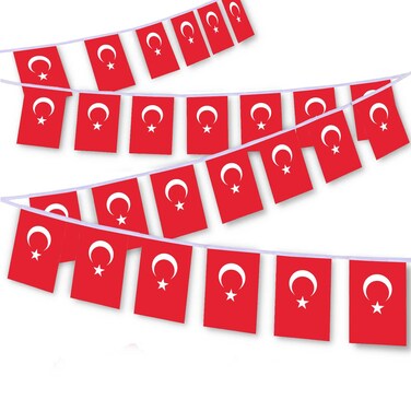 MacLand 30 PCS Turkey National Flag String,33 FT Turkish Decor Bunting,Decoration Banner for Outdoor Indoor Patio Yard Decor