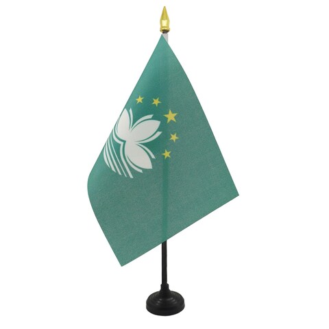 Macau Table Flag 4&#39;&#39; x 6&#39;&#39; - Macanese Desk Flag 15 x 10 cm - golden spear top - AZ FLAG