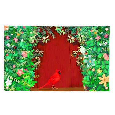 Hello Spring Summer Flag 3x5 FT Cardinal birds Welcome Nature Flowers Flag Yard House Flags Season Banner Polyester Double Stitched with 4 Brass Grommets Flag for Outdoor Indoor Home Decor