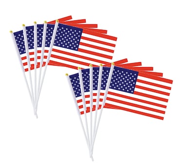 GentleGirl 12 Pack American USA Stick Flag Small Mini US United States Hand Held Flags Banner July 4th Veteran Party Memorial Day Outdoor Yard Decorative,5"x 8" Inch