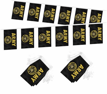 LUSEOAN 2 Pack US Army Gold Crest Mini Flag Banner String - Small Miniature Military Hanging Banners Flags for Veterans Day,Memorial Day,US Fourth of July Decorations,60 Feet 40 Flags