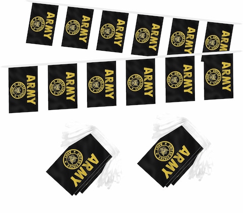LUSEOAN 2 Pack US Army Gold Crest Mini Flag Banner String - Small Miniature Military Hanging Banners Flags for Veterans Day,Memorial Day,US Fourth of July Decorations,60 Feet 40 Flags