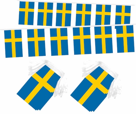LUSEOAN 2 Packs Sweden Swedish Mini Flag Banner String Small Miniature Hanging Flags Decorations,60 Feet 40 Flags