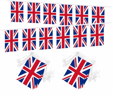 LUSEOAN 2 Packs United Kingdom UK Mini Flag Banner String British Small Miniature Hanging Flags Decorations,60 Feet 40 Flags