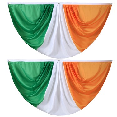 Ireland Irish Pleated Fan Flag Bunting 3 x 6 Ft Ireland Pleated 2 Pcs Fan Flag Banner Indoor/Outdoor/Front Porch Decorations, Ireland Half Fan Flag Patriotic Holiday decorations, Celebrations