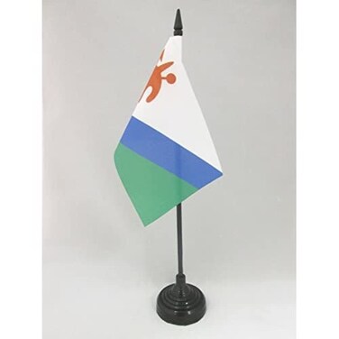 Lesotho Old Table Flag 4'' x 6'' - Former Mosotho Desk Flag 15 x 10 cm - Black plastic stick and base - AZ FLAG