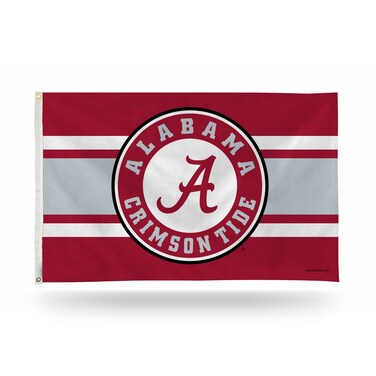Rico Industries NCAA Alabama Crimson Tide Round Logo Striped 3' x 5' Banner Flag Single Sided - Indoor or Outdoor - Home D&eacute;cor