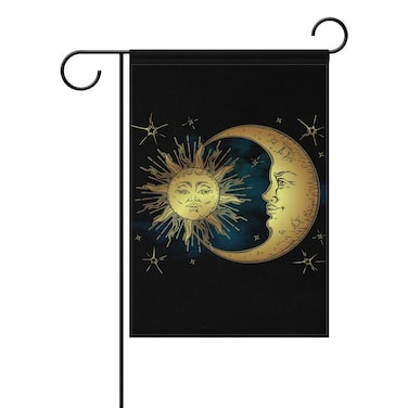 ZZAEO Boho Chic Golden Sun Moon Stars Small Garden Flag Vertical Polyester Double-Sided Printed Home Outdoor Yard Holiday Decor-12 x 18 inch