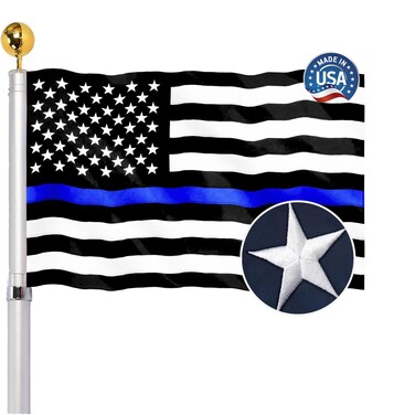 Embroidered Thin Blue Line Police Flag 3x5 Outdoor- Blue Lives Matter USA Flags Heavy Duty Nylon Material Embroidered Stars Sewn Stripes with 2 Brass Grommets