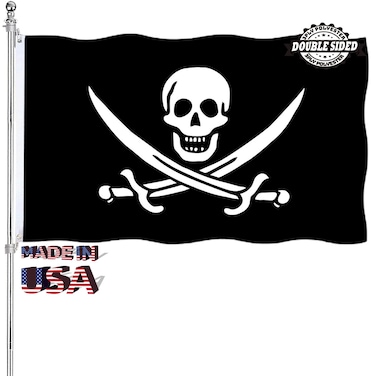 Jack Rackham Pirate Flag for Outside 3x5 Jolly Roger Flag with Cross Knife Flags Outdoor Double Sided Embroidered Heavy Duty 340D Thick Polyester Material with 2 Metal Grommets 4 Rows of Stitching