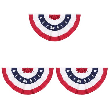 3-Pack American USA Patriotic Flag Bunting,3X1.5 Ft Pleated Fan Flag The United States Half Fan Banner for Indoor/Outdoor Decoration