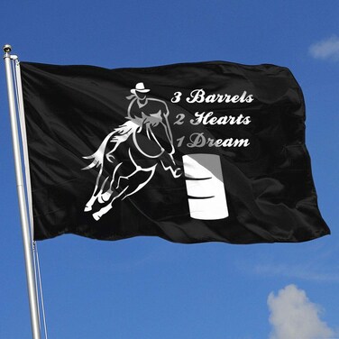 ZBGIGB Barrel Racing Horse 3 Barrels 2 Hearts 1 Dream 3x5 Foot Flags Outdoor Flag 100% Single-Layer Translucent Polyester 3x5 Ft