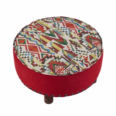 Ball &amp; Cast Upholstered Oversized Ottoman Modern Round Floor Seating, Dia 21.5" Geometric Red