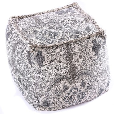 Mandala Life ART Parsley Gray Cube Bean Bag Cover- 20x20x20 inches &ndash;Luxury Pouf Ottoman, Room Decor Pouffe - Boho Chic Seating Area Floor Cushion Pillow Pouffee