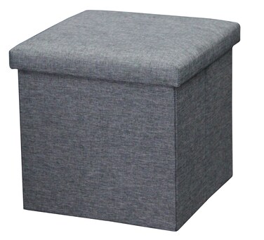 Home Basics Faux Linen Storage Ottoman (Grey, Ottoman)