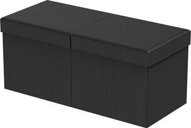 Simple Houseware Foldable Faux Leather Storage Ottoman Bench, Black