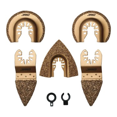 JMD 5-Pack Carbide Multi Tool Blades Oscillating Saw Blades for Tile Cutting Grout Removal Tool Power Multi Tool Accessories for Polishing Cement Grit Grinding