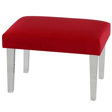 Cortesi Home Whitecrest Bench Ottoman with Clear Acrylic Legs 24" Wide Red Velvet