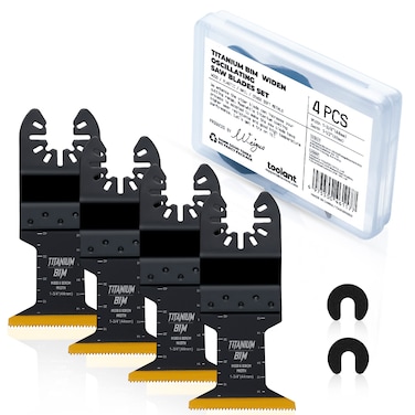 toolant Titanium Oscillating Saw Blades, 4pcs Multitool Blades for Cutting Hard Material, Metal Nails, Wood, Plastic, Etc. Widen Blades for High Cutting Efficiency, with Storage Case.