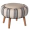 Modern Striped Round Fabric Ottoman with Inner Storage, White and Blue