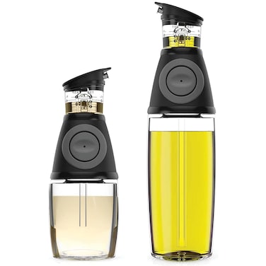 Olive Oil Dispenser Bottle with Pump - Oil Dispenser for Kitchen, Glass Oil and Vinegar Dispenser Set, Measured Cruet for Cooking - Ideal Oil Bottles for Kitchen Gadgets &amp; Gifts, 2 Pack