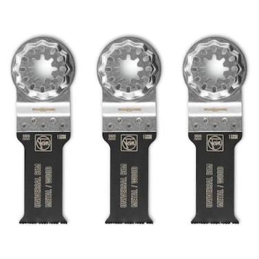 Fein Starlock E-Cut Universal Saw Blade - Precision Cutting for Wood, Drywall &amp; Plastics, Bimetal with Wavy Universal Teeth, Narrow Waisted, 1-1/8" Width, 2-1/8" Length, 3-Pack - 63502222270