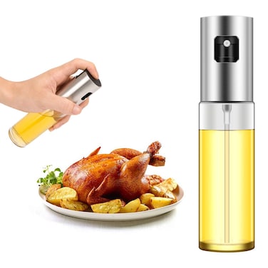 Emoly Olive Oil Sprayer, Transparent Food-grade Glass Oil Spray，Portable Spray Bottle Vinegar Bottle Oil Dispenser for BBQ/Cooking/BBQ/Salad/Baking/Roasting Kitchen Stainless Steel
