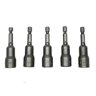 COMOK 12mm Hex Socket Magnetic Power Nut Driver Bits 1/4" Hex Shank Metric Socket Wrench Screw Length 65mm Hex Short Nut Socket 5Pcs