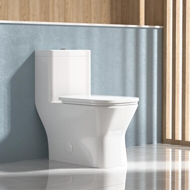 JINGZE Elongated Standard One Piece Toilet for Bathroom Comfort Height with Powerful Flush in White