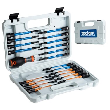 toolant 21pcs Extra Long Nut Driver Bit Set, SAE/Metric Magnetic Nut Driver Set with Replacement Handle