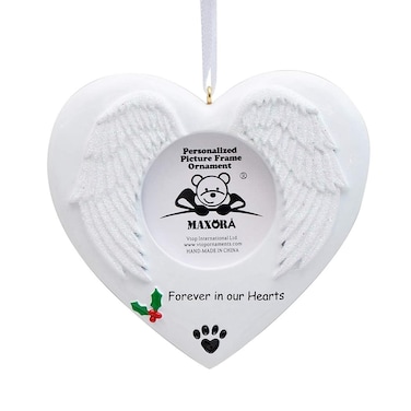 Pet Memorial Photo Frame Ornament - Personalized in Memory of Dog, Cat, Other Pets Passed Away - Forever in Our Heart Name Ornament