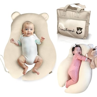 Gomigomi Multifunctional Baby Pillow: Anti-Roll, Nursing, and Tummy Time Features, 3D Air Mesh Fabric for Breathability. Adjustable Thickness, Easy Care