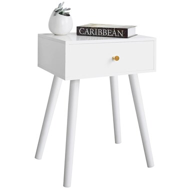 Cloud Space White Mid Century Modern Nightstand, Wood End Table for Living Room, Bed Side Table, Night Stand with Drawer, Sturdy Construction, Easy Assembly