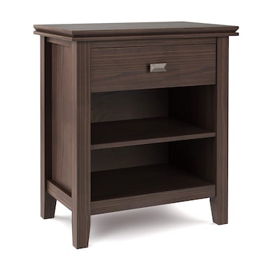 SIMPLIHOME Artisan 24 inches Wide Night Stand, Bedside table, Warm Walnut Brown SOLID WOOD, Rectangle, with Storage, 1 Drawer and 2 Shelves, For the Bedroom, Contemporary Modern