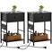 IDEALHOUSE Nightstand with Charging Station - Nightstands Set of 2 for Bedroom, Bedside Tables with Drawer, Modern Black 2-Tier Storage End Table, End Tables with Open Storage
