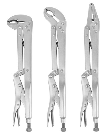 QWORK Long Nose Vise Locking Pliers Set, 3 Pcs 12 Inch Straight/45 Degree/80 Degree Angle Pliers,Extended Long Handle Pliers, Vice Grip Wrench Set for Narrow Space