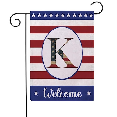 Patriotic Decorative Flag Initial Letter Garden Flags with Monogram K Double Sided American Independence Day Flag Welcome Burlap Garden Flags 12.5&times;18 Inch for House Yard Patio Outdoor Decor(K)