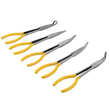 MANCHAP 5 Pieces Long Needle Nose Pliers Set, Needle Reach Pliers with Straight, 25 Degree, 45 Degree, 90 Degree Angle and Circle Pliers for Tight Space