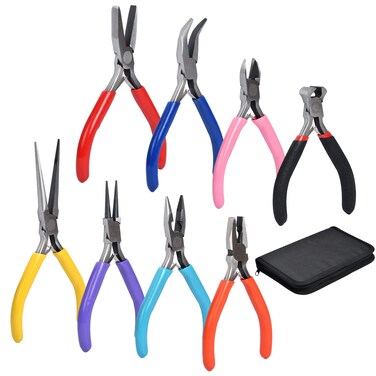 Supkiir 8Pcs Jewelry Making Pliers Set with Pouch, Wire Pliers, Diagonal Pliers, End Cutting Pliers, Long Nose Pliers, Needle Nose Pliers, Flat Nose Pliers, Bent Nose Pliers, Round Nose Pliers