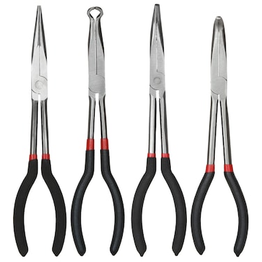 4 Pack Long Needle Nose Pliers Set, 11 inch Long Reach Pliers, Straight Long Needle Nose Pliers, 45 &amp; 90 Degree Angle Curved Needle Nose Pliers,Spark Plug Removal Tool